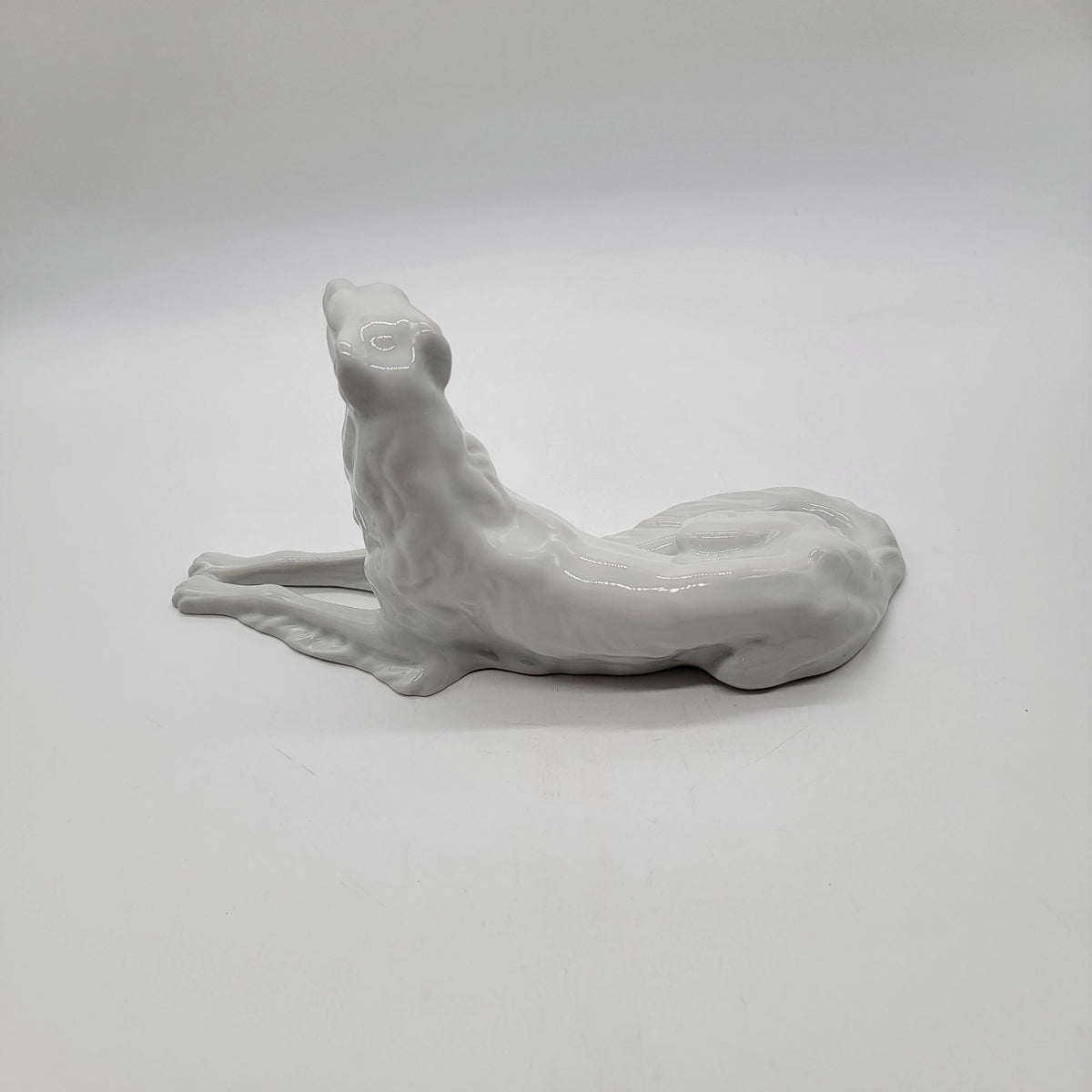 Large Royal Dux Bohemia White Porcelain Russian Wolfhound Borzoi Dog Statue