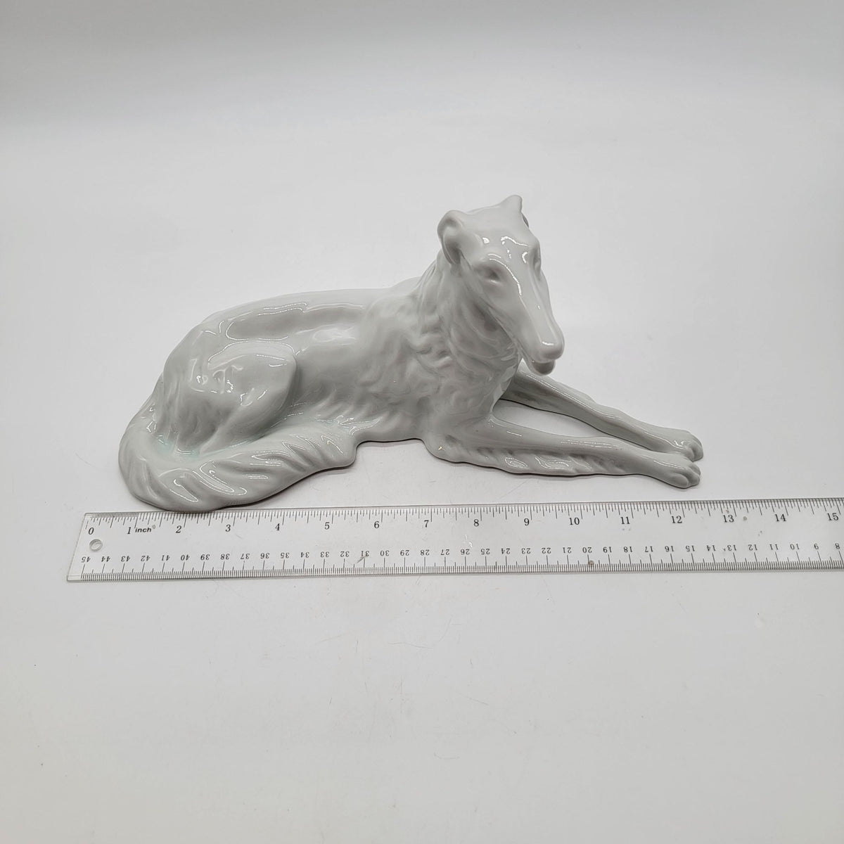 Large Royal Dux Bohemia White Porcelain Russian Wolfhound Borzoi Dog Statue