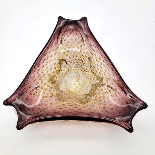 Mid Century Murano Glass Sommerso Bullicante Aventurine Trianglular Ashtray