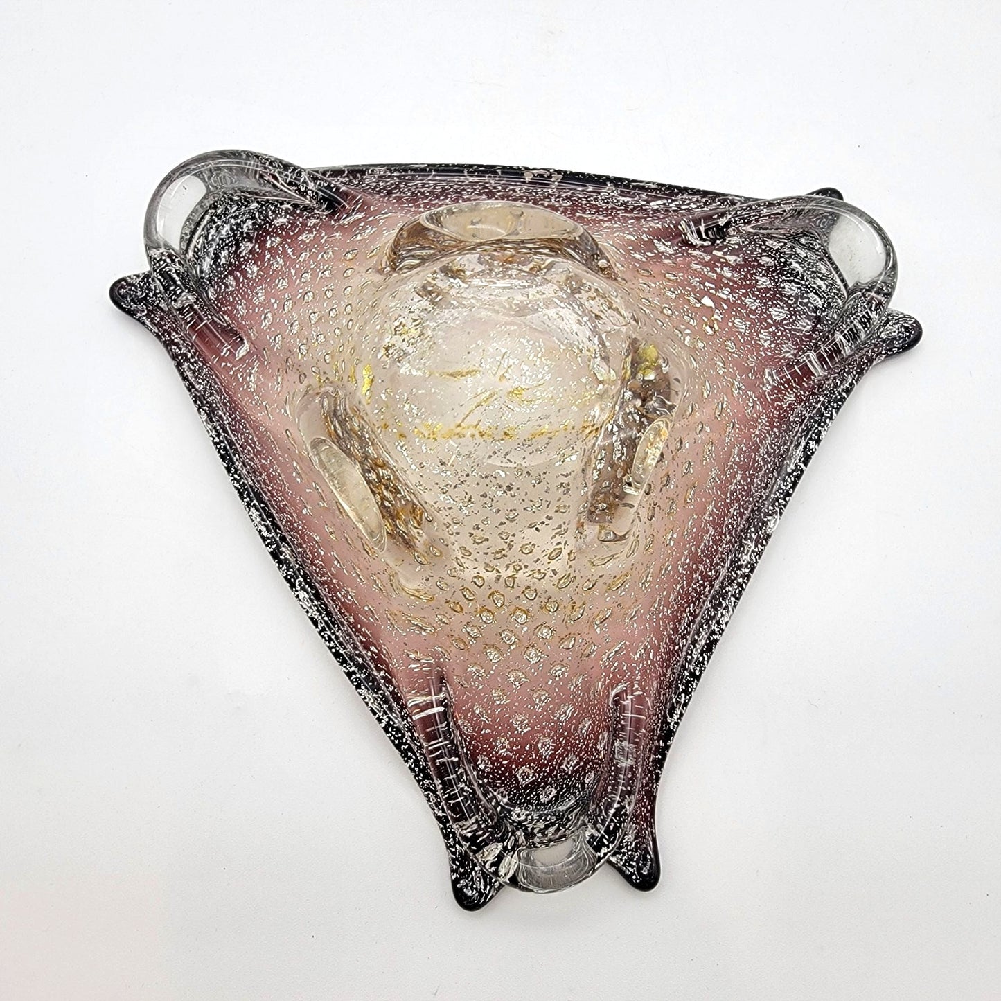 Mid Century Murano Glass Sommerso Bullicante Aventurine Trianglular Ashtray