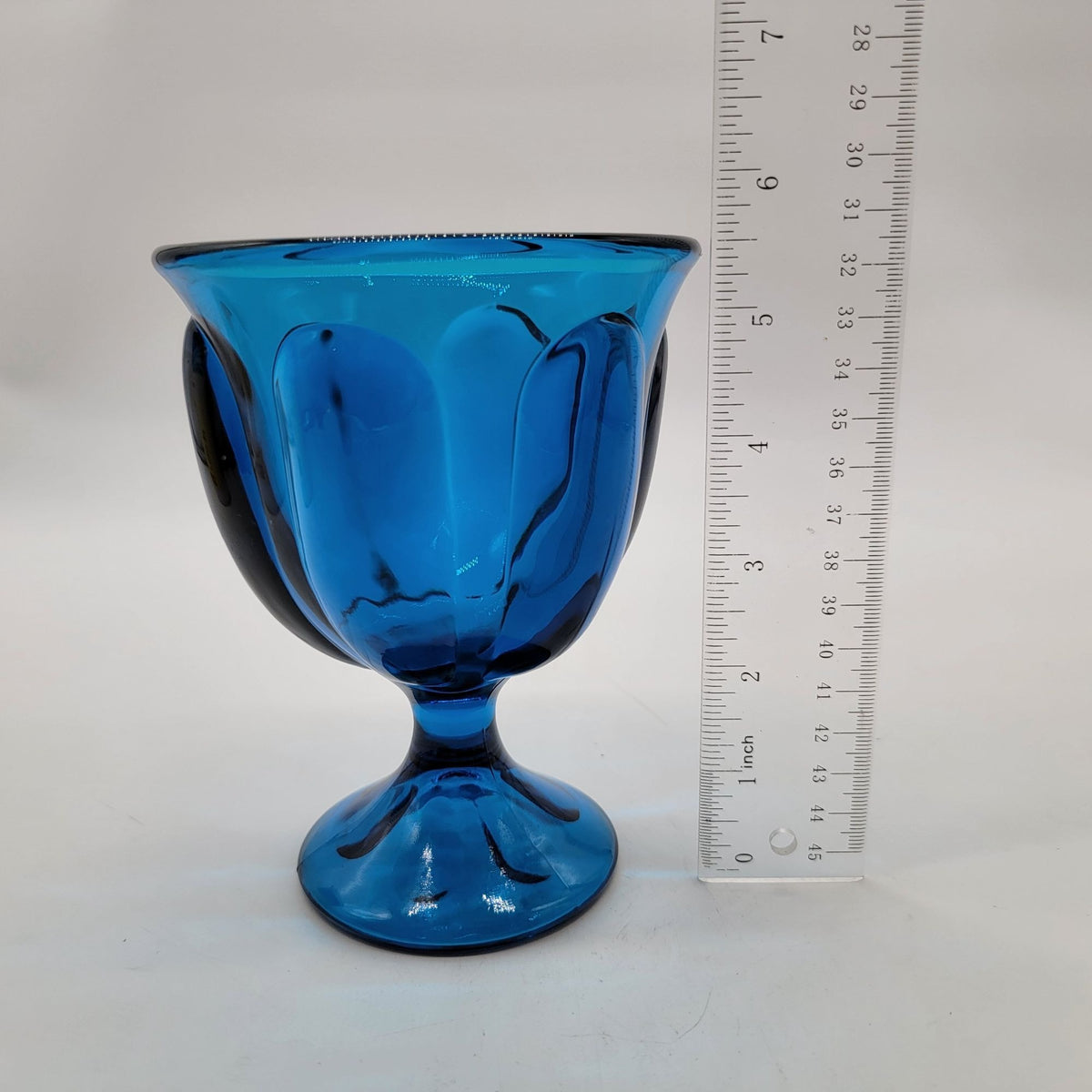 1960s Viking Glass Bluenique 6-Petal Footed Compote Bowl