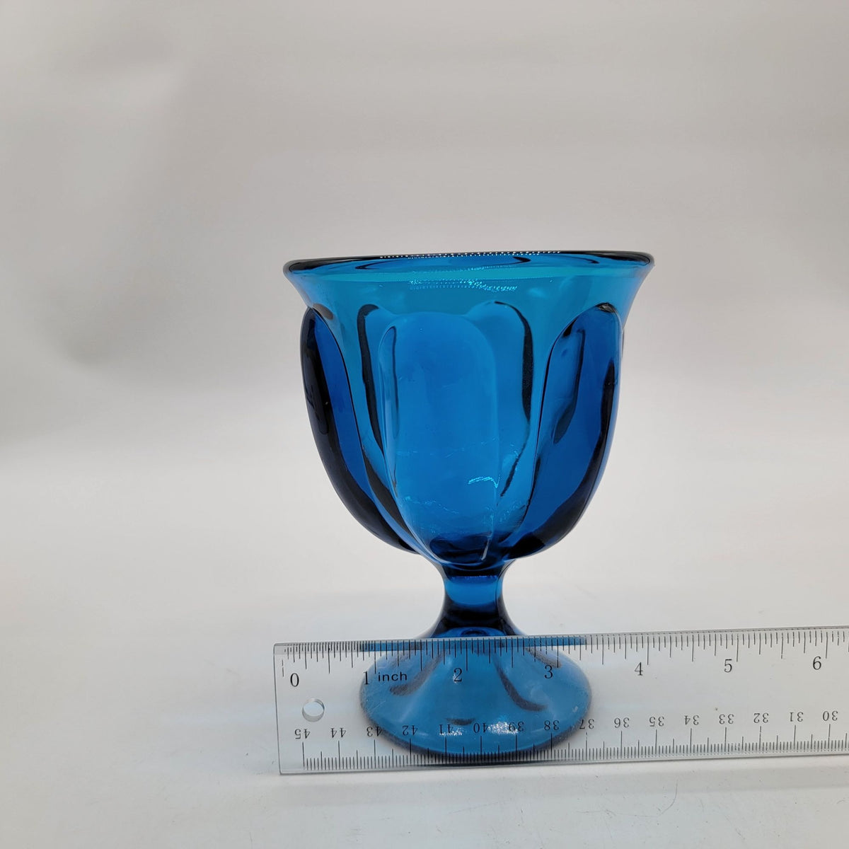 1960s Viking Glass Bluenique 6-Petal Footed Compote Bowl