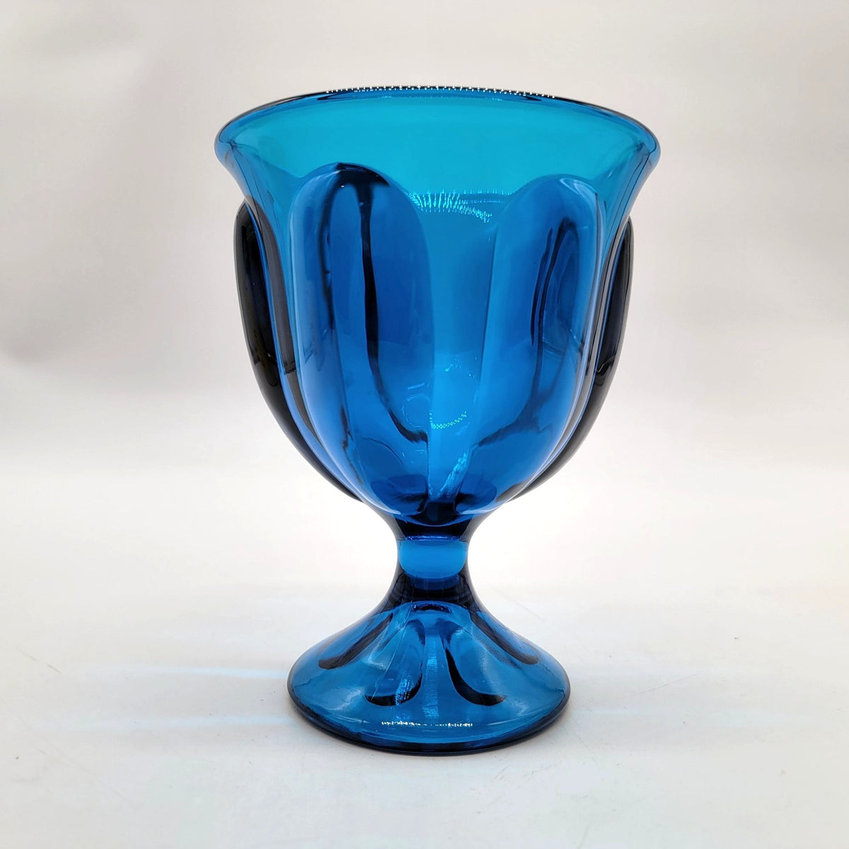 1960s Viking Glass Bluenique 6-Petal Footed Compote Bowl