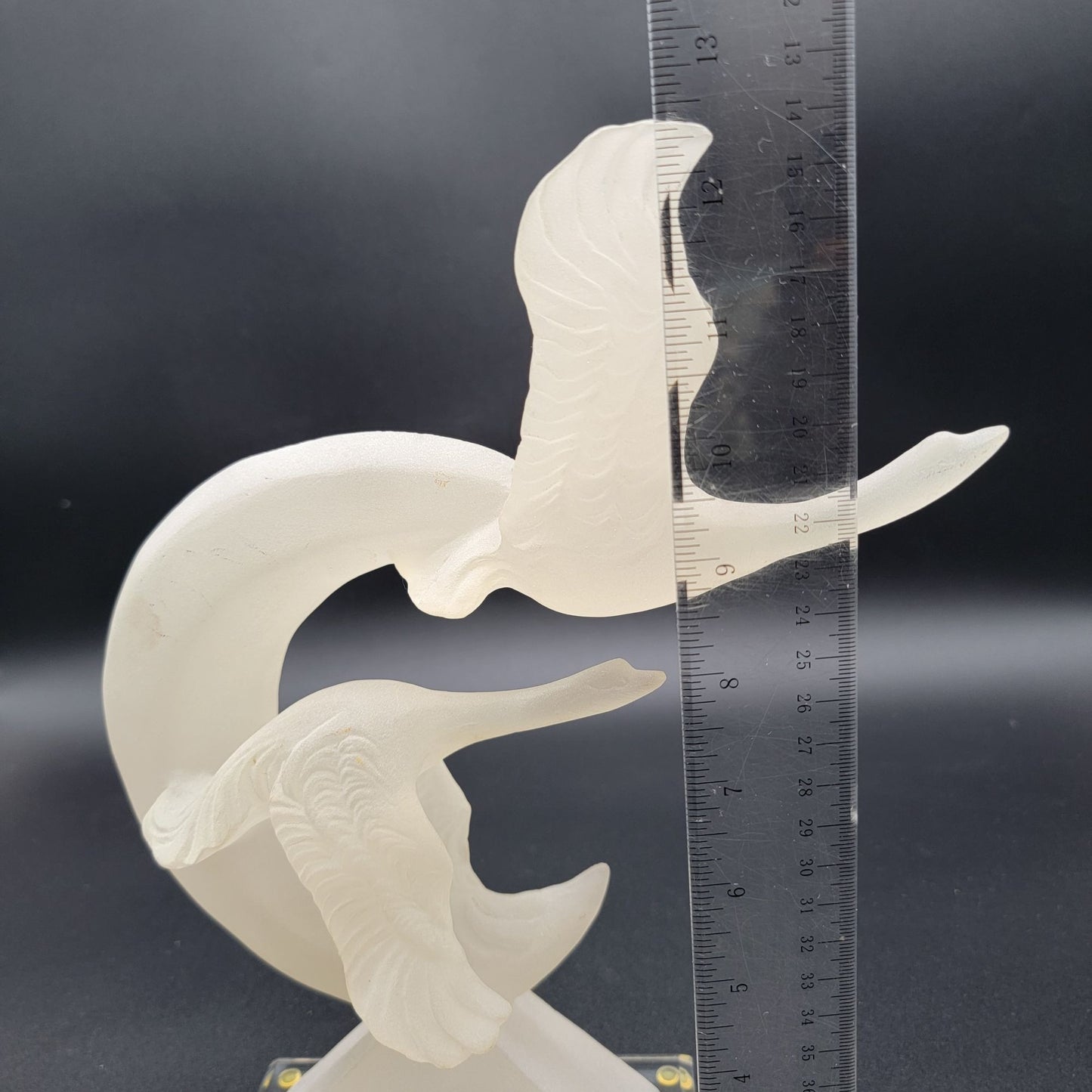 Vintage Frosted Lucite Geese In Flight Moon Sculpture With Clear Base