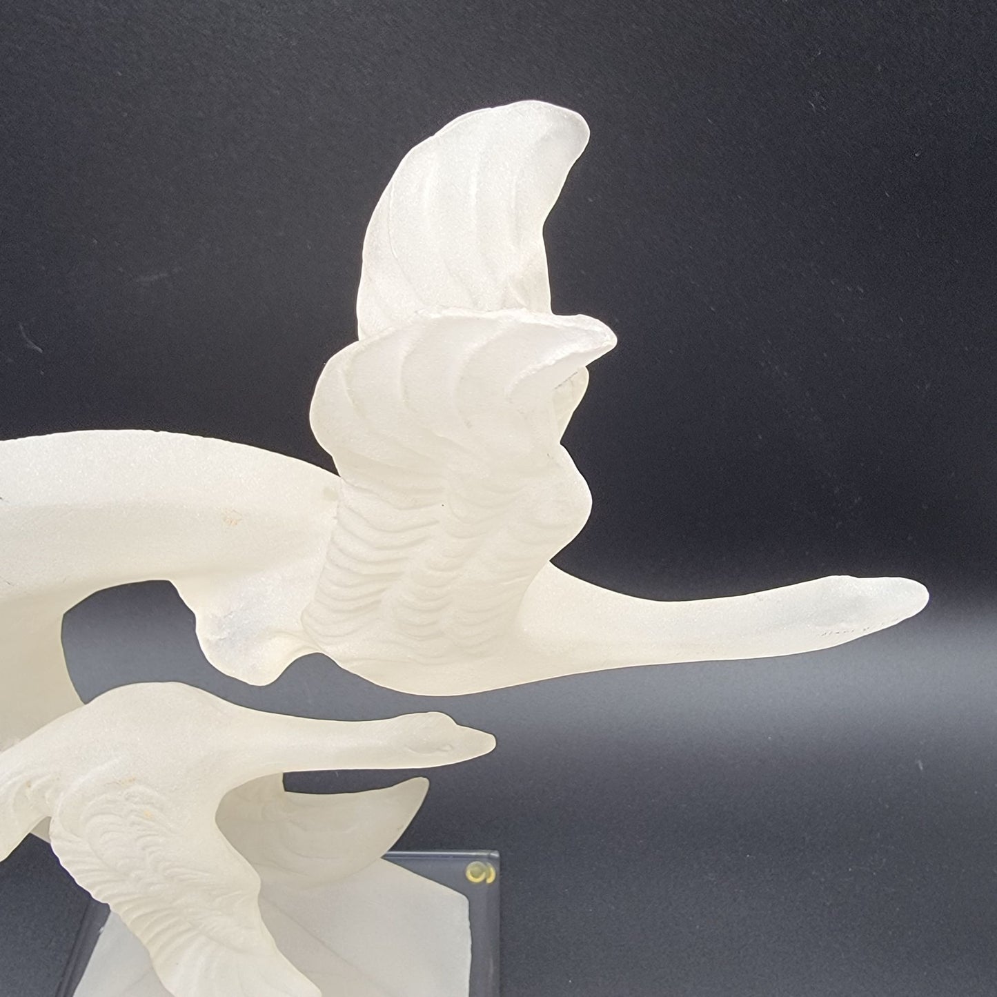 Vintage Frosted Lucite Geese In Flight Moon Sculpture With Clear Base