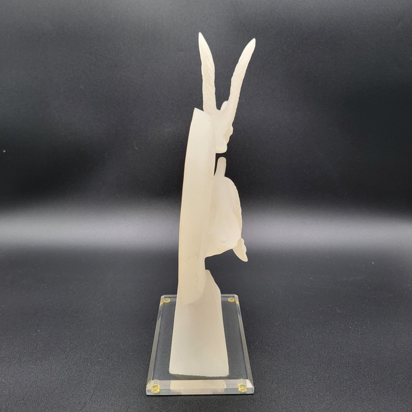 Vintage Frosted Lucite Geese In Flight Moon Sculpture With Clear Base