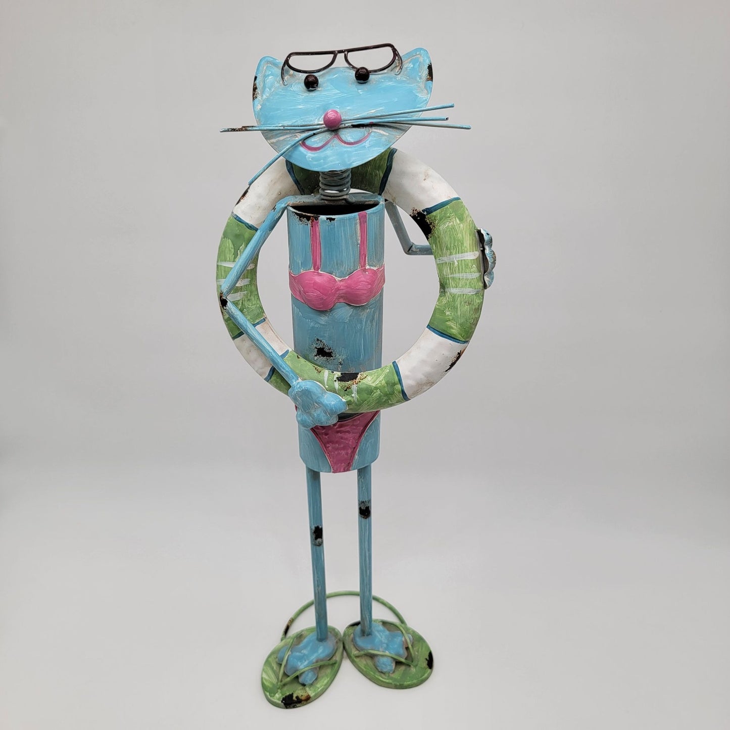 Metal Folk Art Whimsical Cat in Bikini Yard Statue