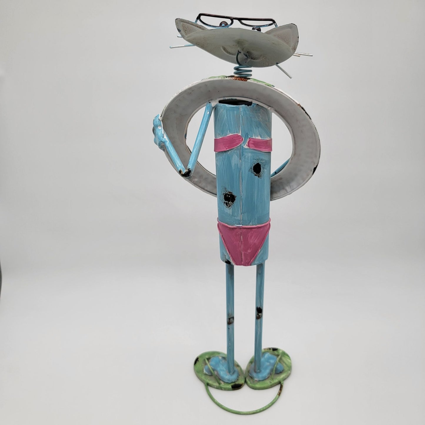 Metal Folk Art Whimsical Cat in Bikini Yard Statue