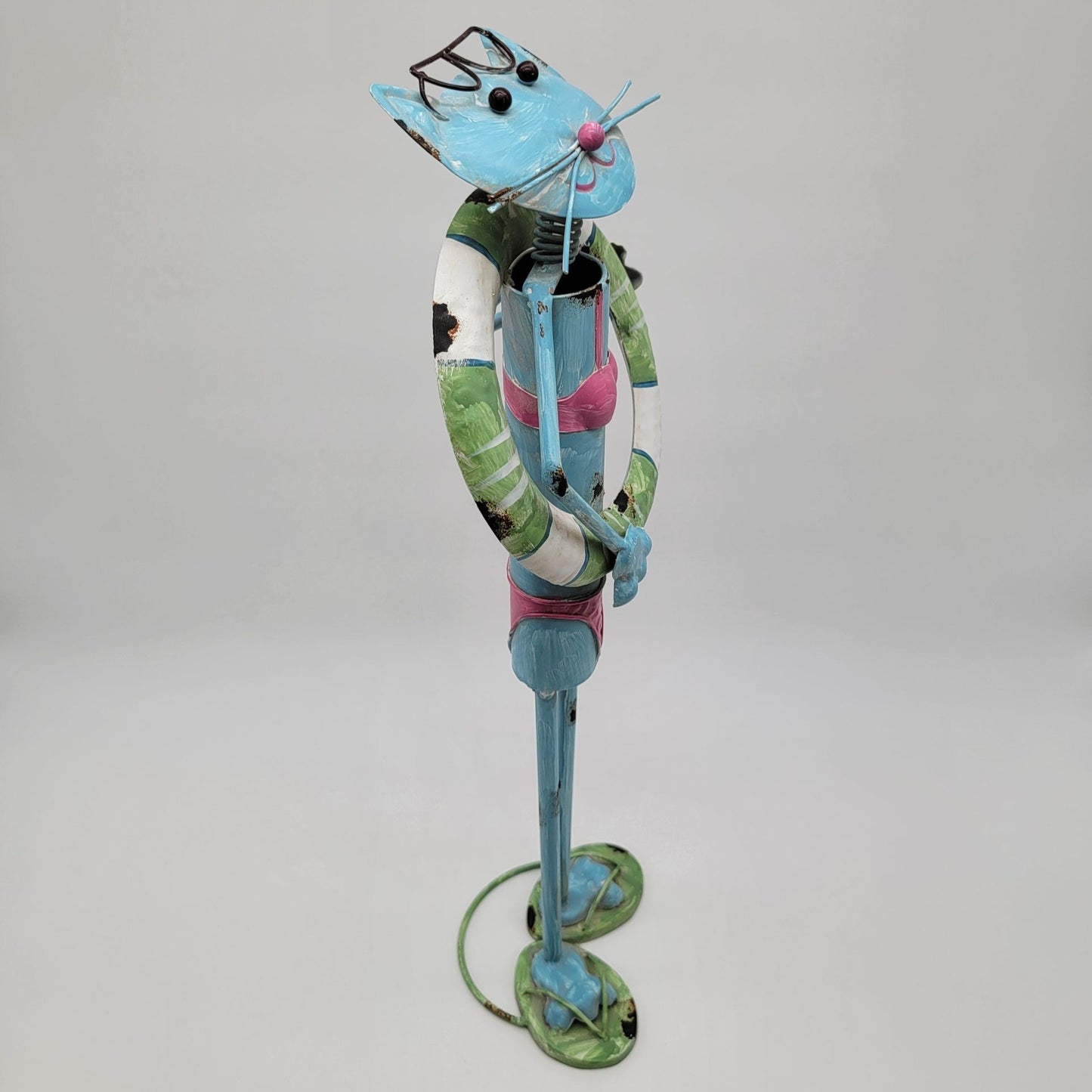 Metal Folk Art Whimsical Cat in Bikini Yard Statue