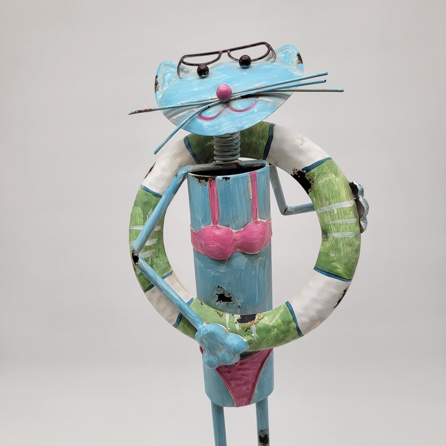 Metal Folk Art Whimsical Cat in Bikini Yard Statue