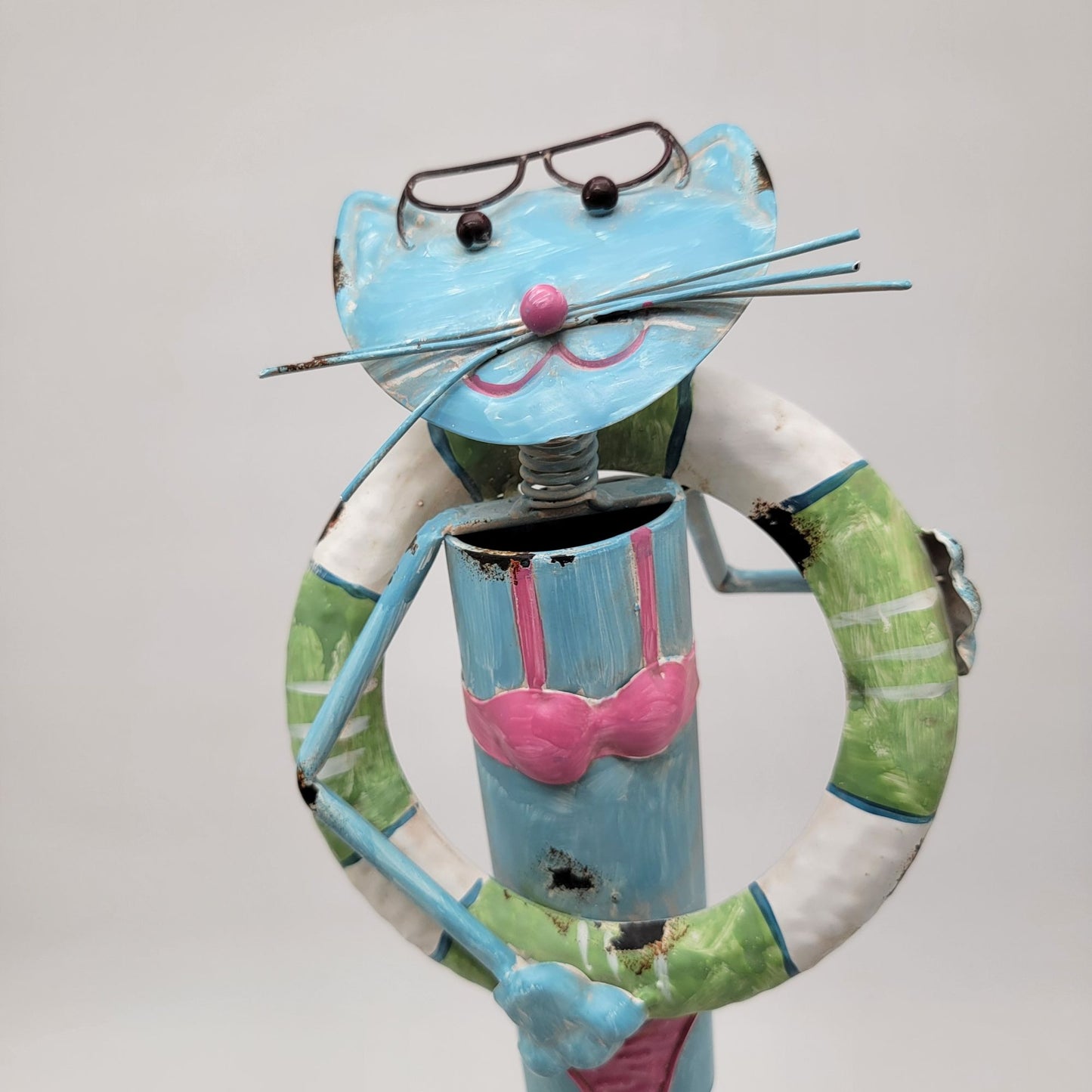 Metal Folk Art Whimsical Cat in Bikini Yard Statue