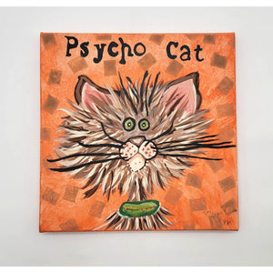 Vintage Psycho Cat Original Acrylic Painting On Canvas Signed Maggie 93