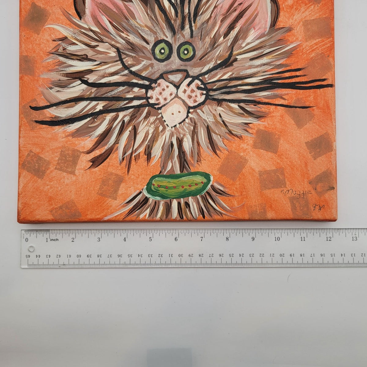 Vintage Psycho Cat Original Acrylic Painting On Canvas Signed Maggie 93