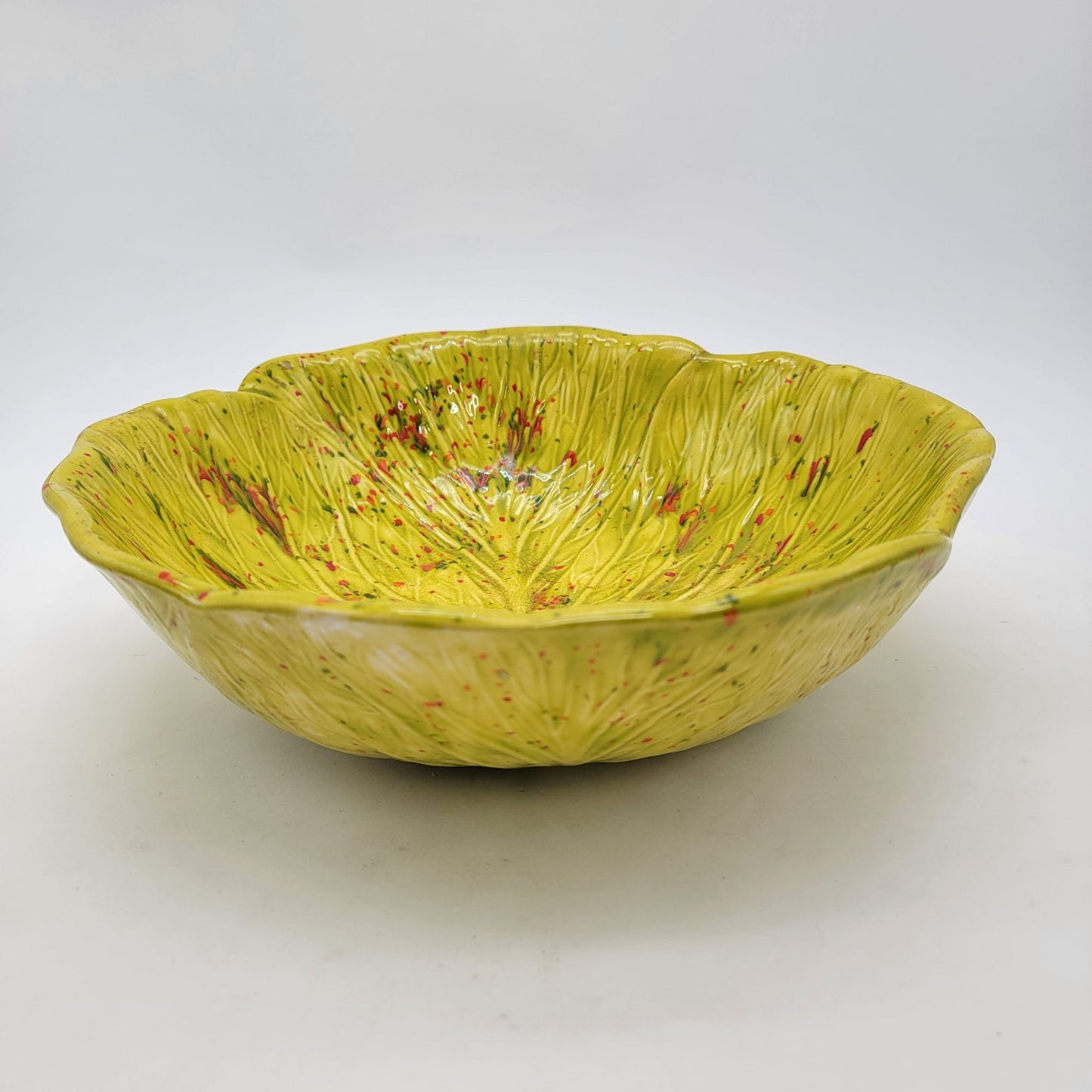 1960's Vintage Cabbage Leaf Serving Bowl With Speckled Design