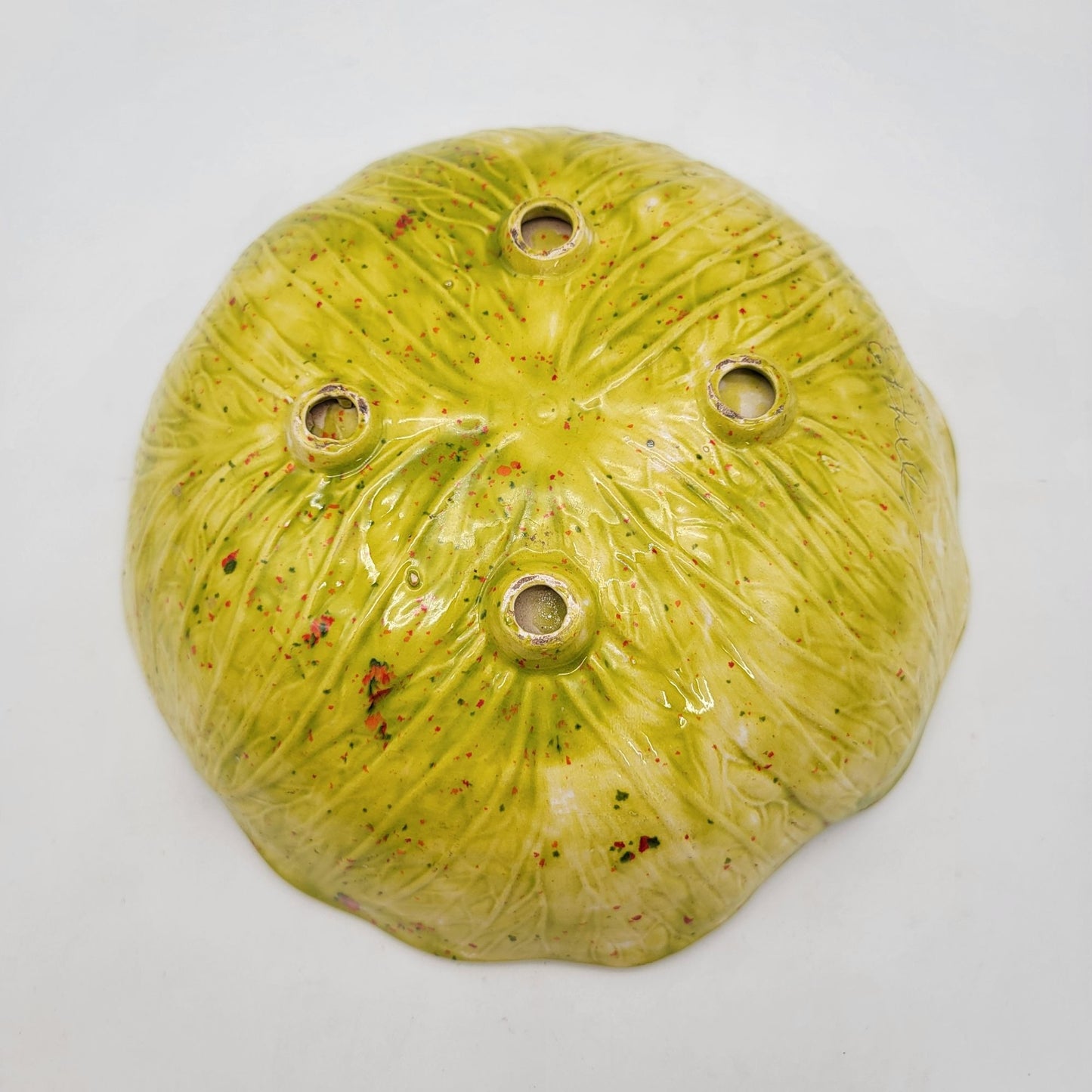 1960's Vintage Cabbage Leaf Serving Bowl With Speckled Design