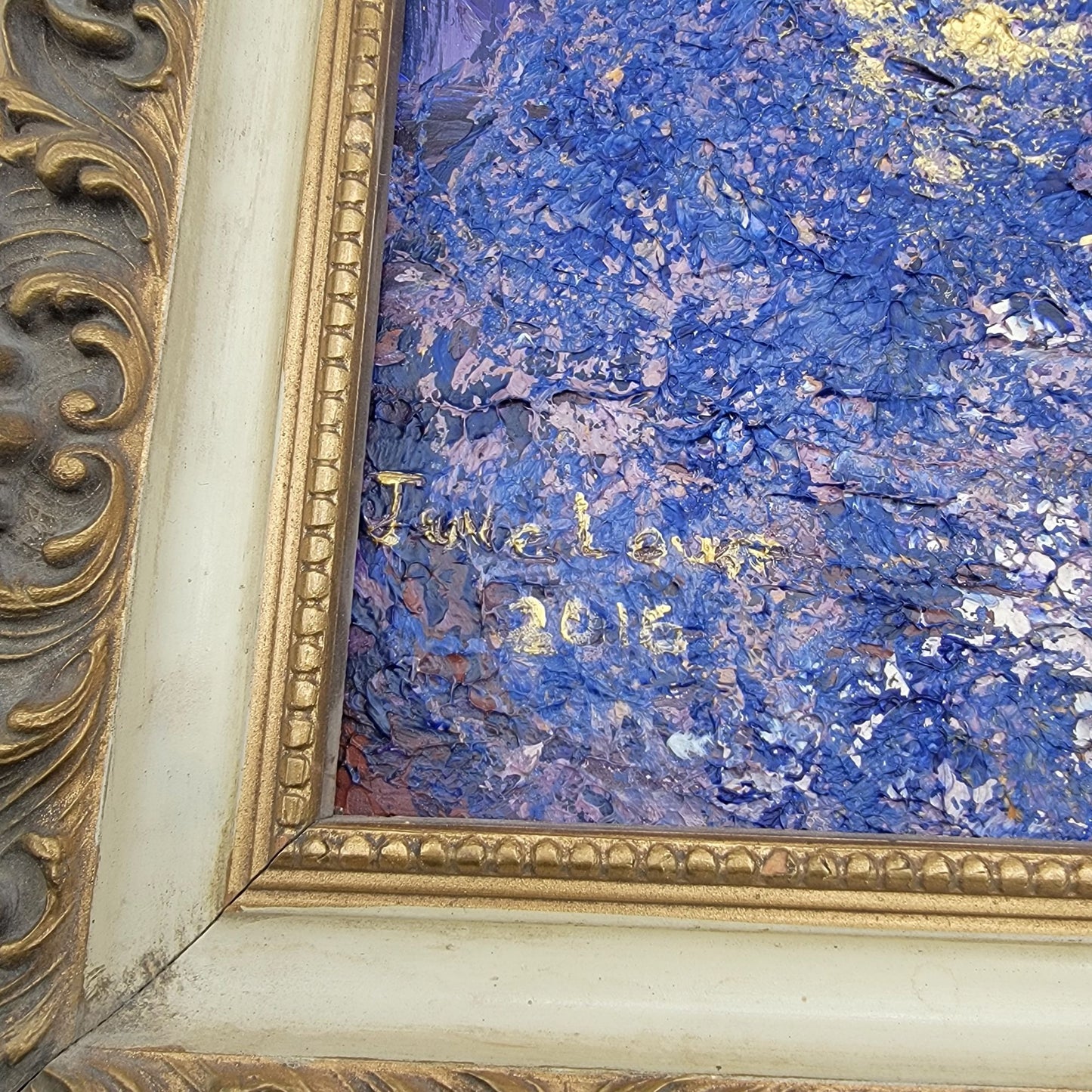 "Mesquite At Night" Original Impasto Abstract Painting Framed By June Lowe 2016