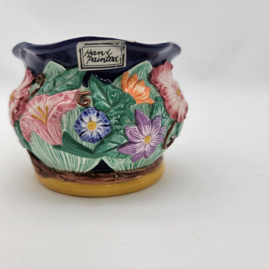 Vintage Fitz & Floyd 1994 Hand-Painted Floral Pottery Vase