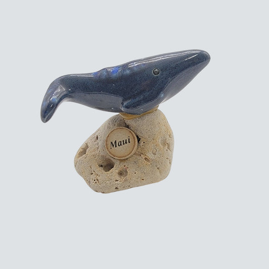 Vintage 1980s Maui Hawaii Art Pottery Whale On Coral Sculpture
