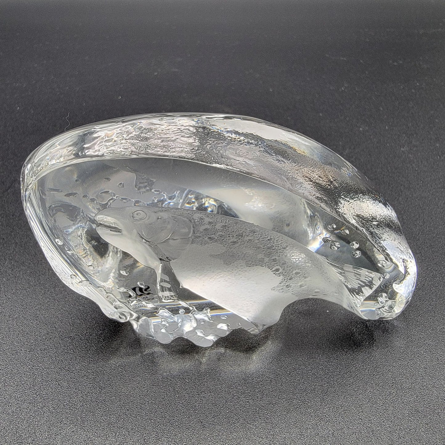 Mats Jonasson Crystal Leaping Salmon Fish Paperweight Signed