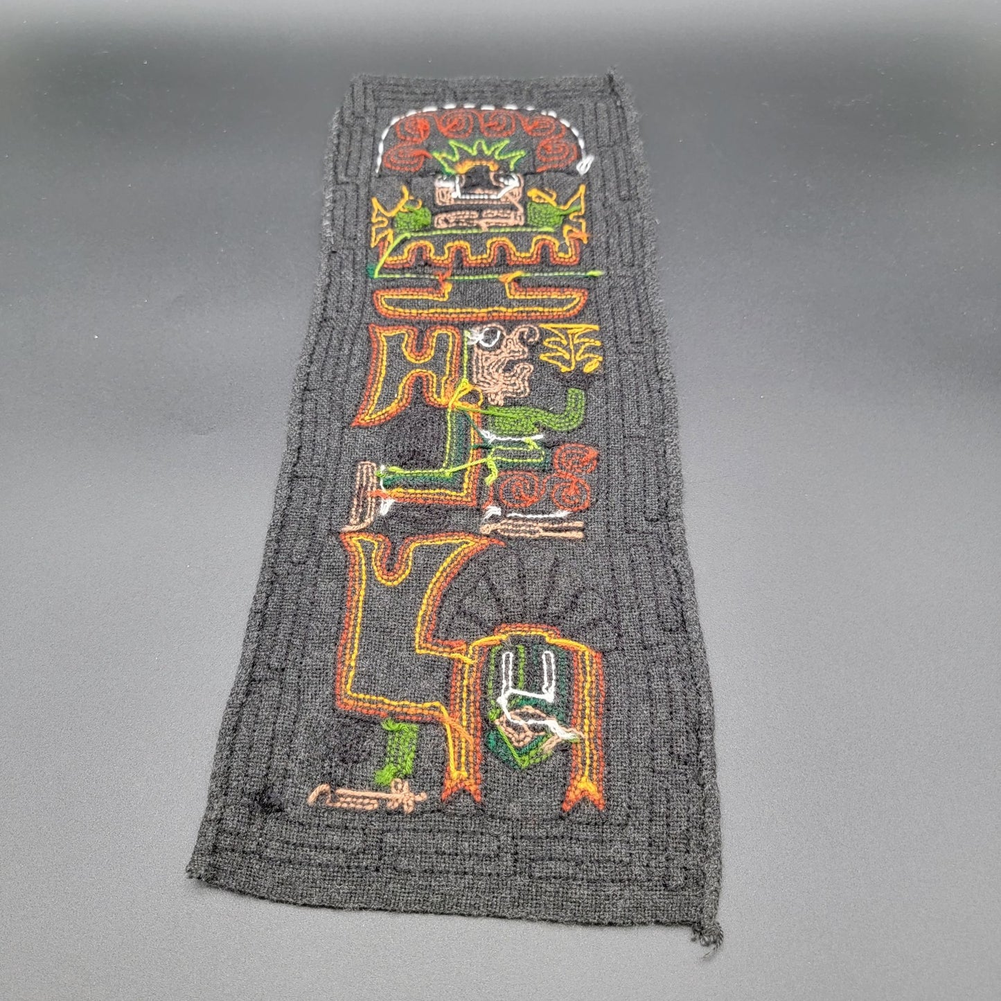 Peruvian Inca Folk Art Embroidered Woven Wool Wall Hanging