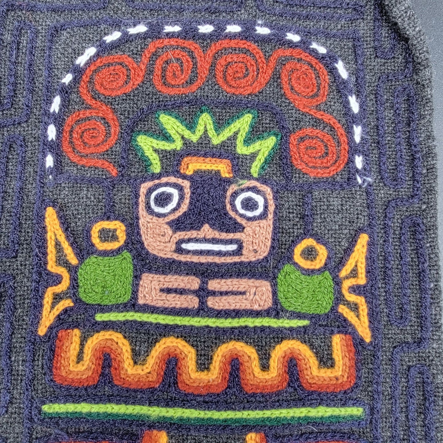 Peruvian Inca Folk Art Embroidered Woven Wool Wall Hanging