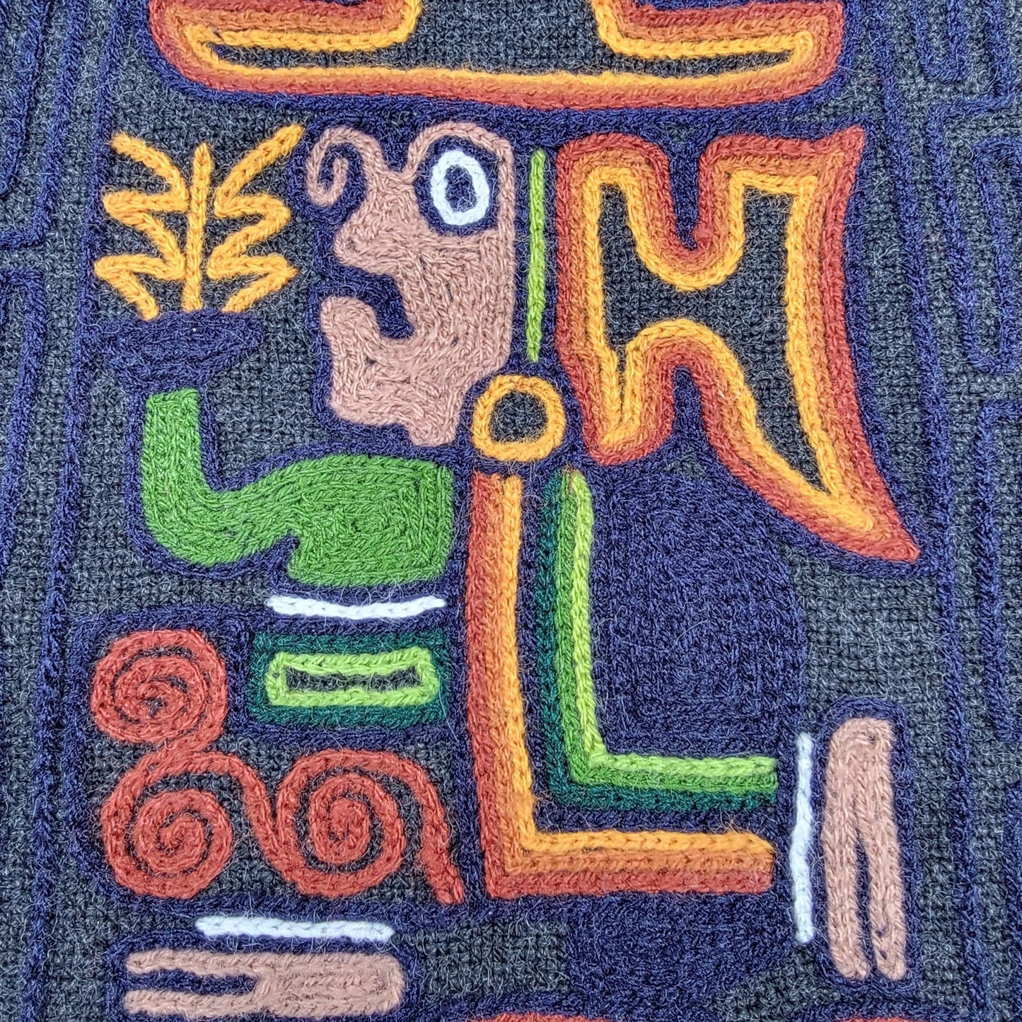 Peruvian Inca Folk Art Embroidered Woven Wool Wall Hanging
