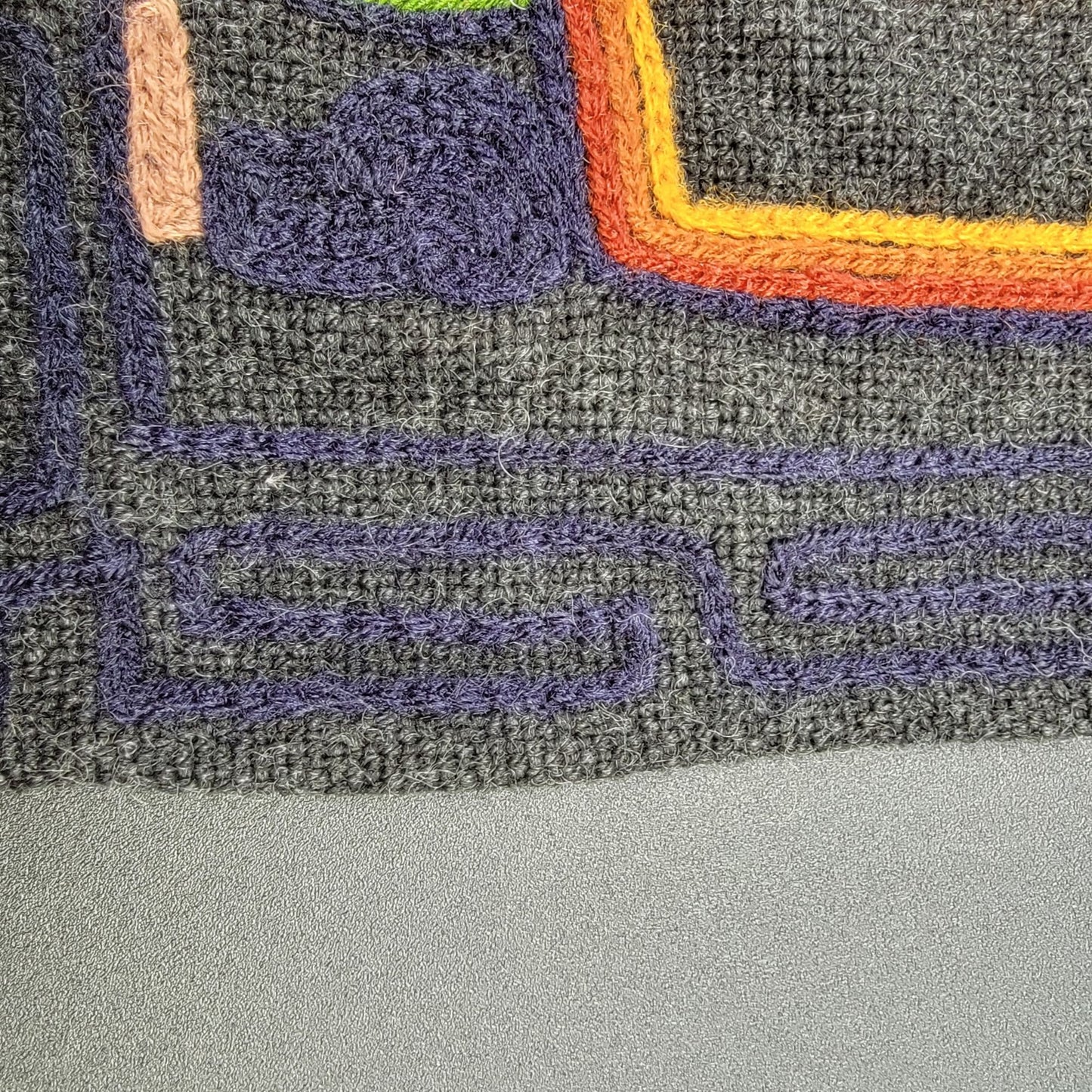 Peruvian Inca Folk Art Embroidered Woven Wool Wall Hanging