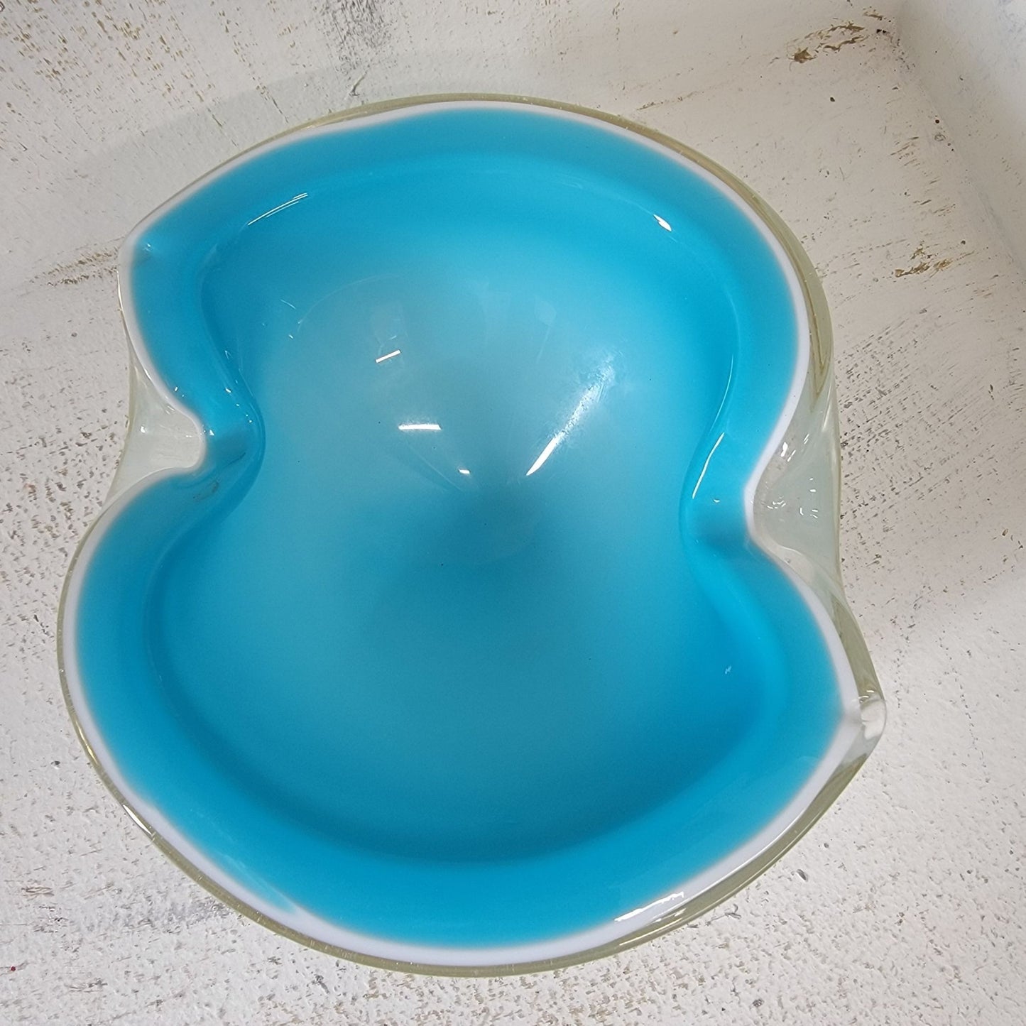 Alfredo Barbini Mid Century Murano Cased Glass Ashtray Blue and White