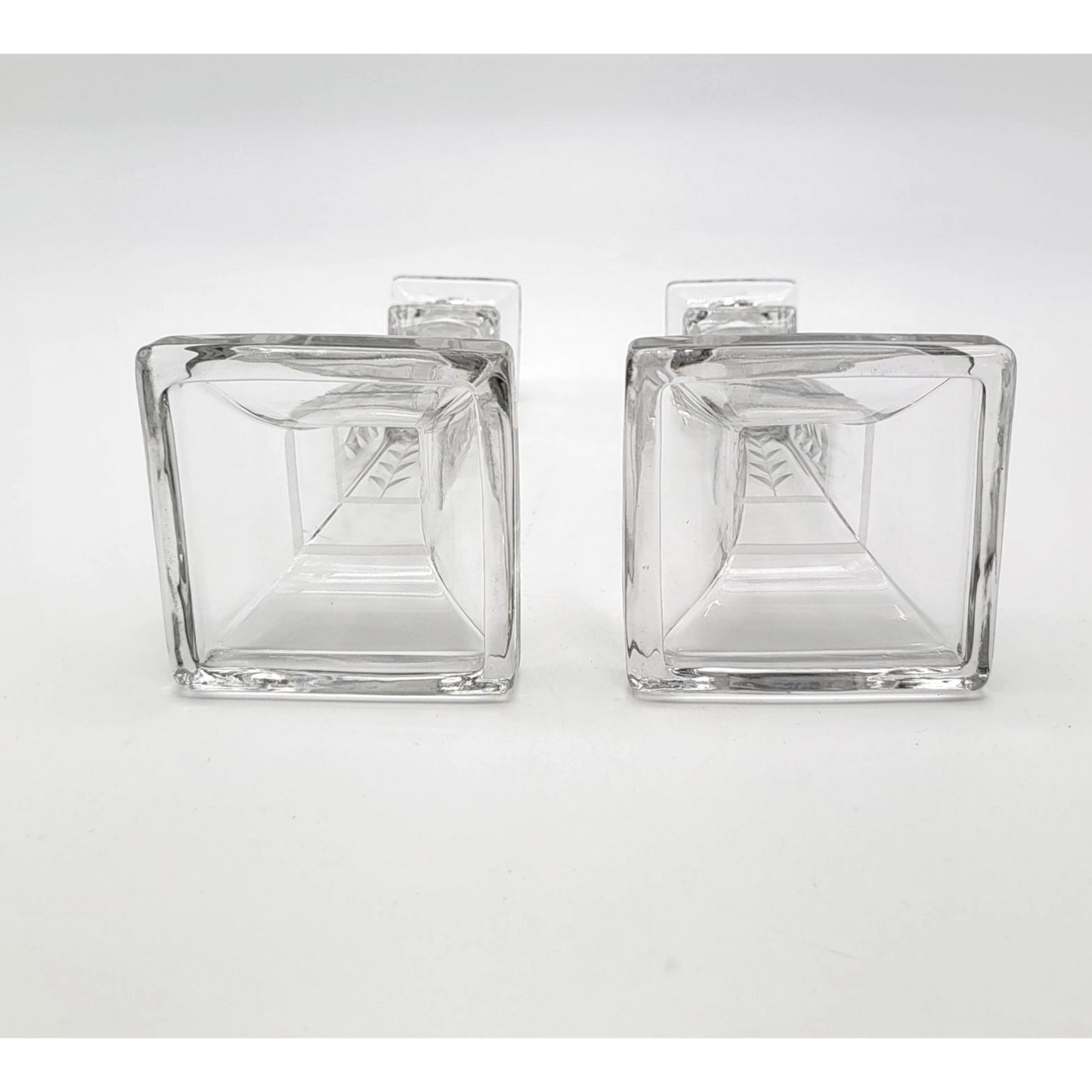 Antique Etched Glass Candlesticks Pair