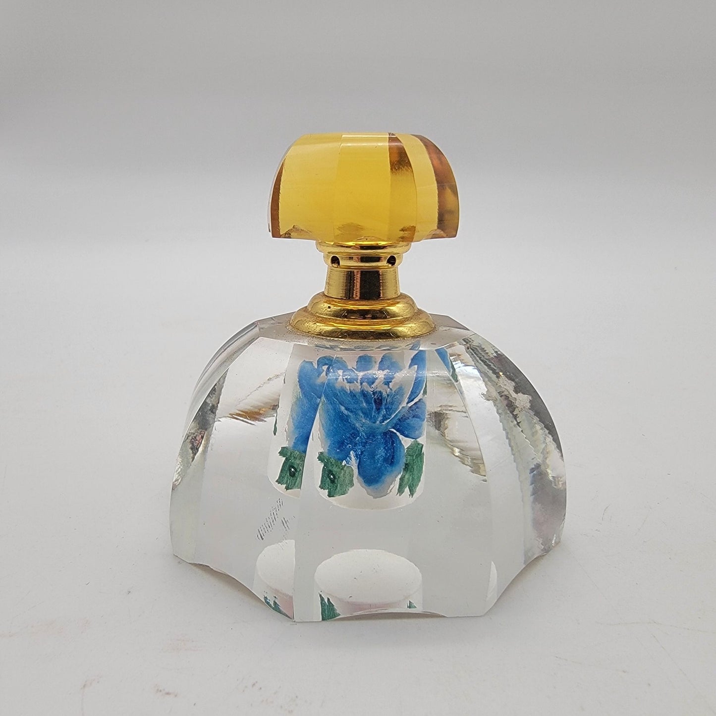 Reverse Painted Crystal Perfume Bottle Gold Stopper