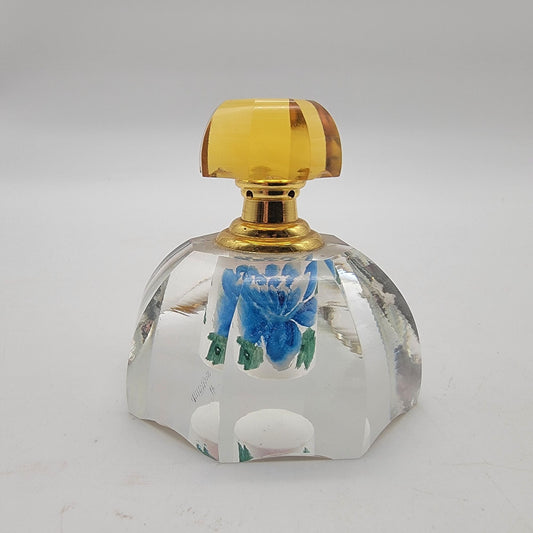 Reverse Painted Crystal Perfume Bottle Gold Stopper