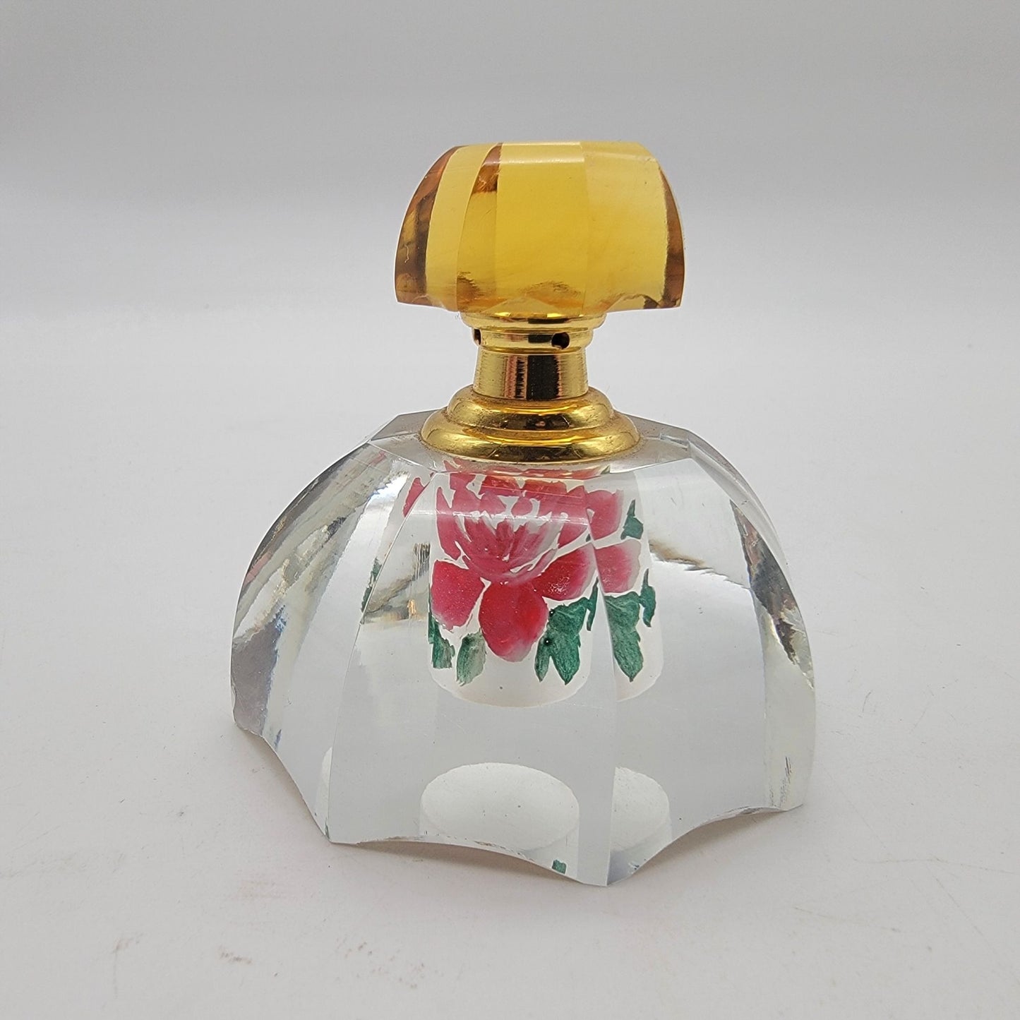 Reverse Painted Crystal Perfume Bottle Gold Stopper