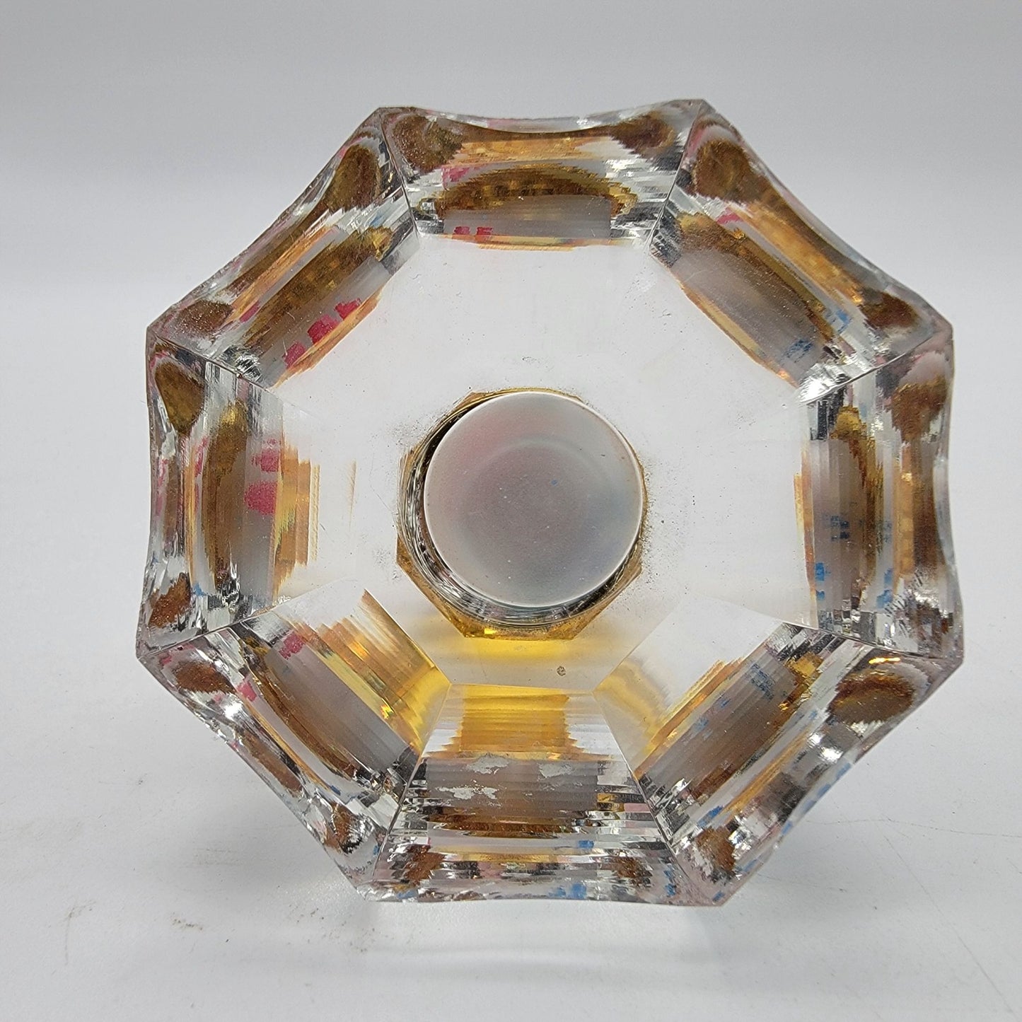 Reverse Painted Crystal Perfume Bottle Gold Stopper