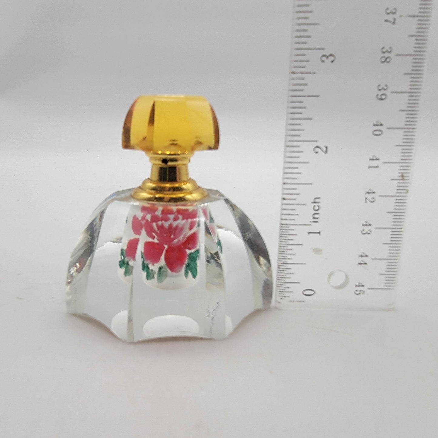 Reverse Painted Crystal Perfume Bottle Gold Stopper