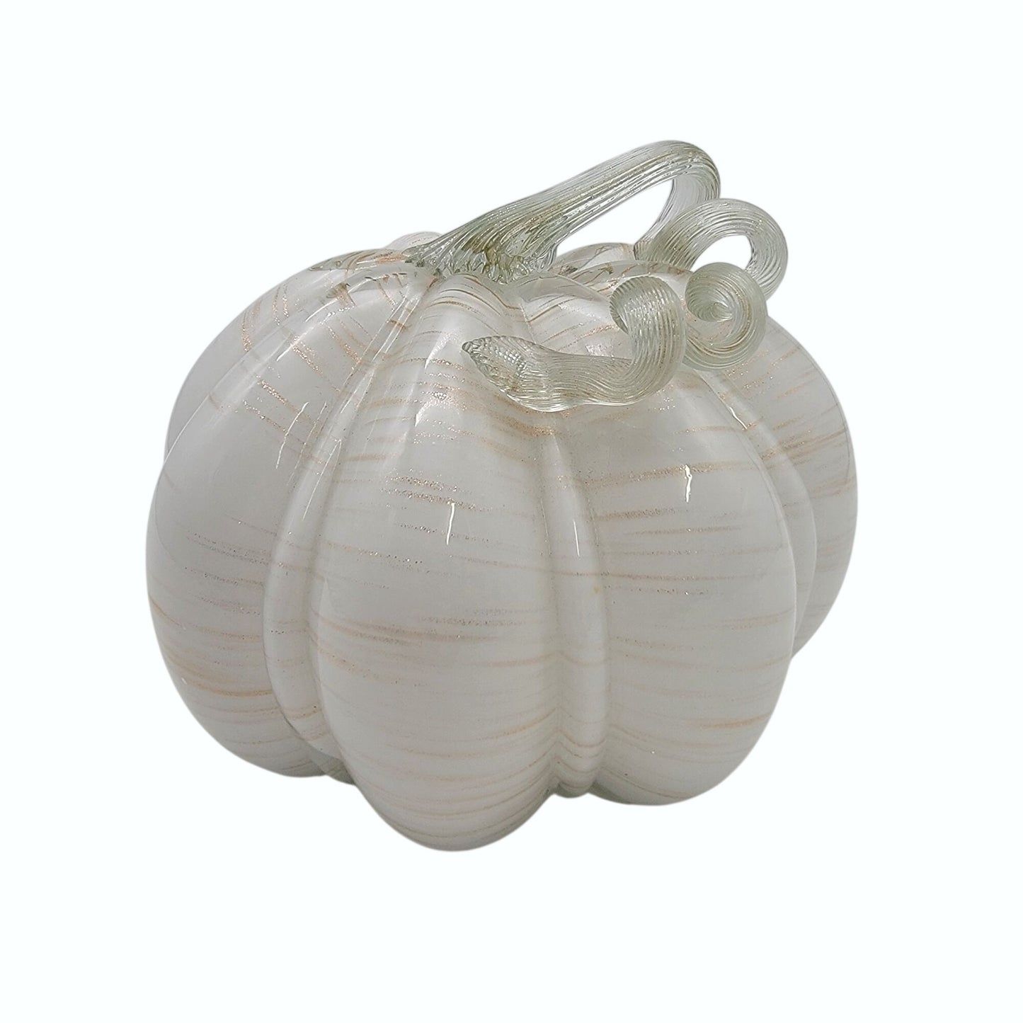 Large Art Glass Pumpkin Sculpture White and Gold
