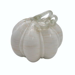 Large Art Glass Pumpkin Sculpture White and Gold