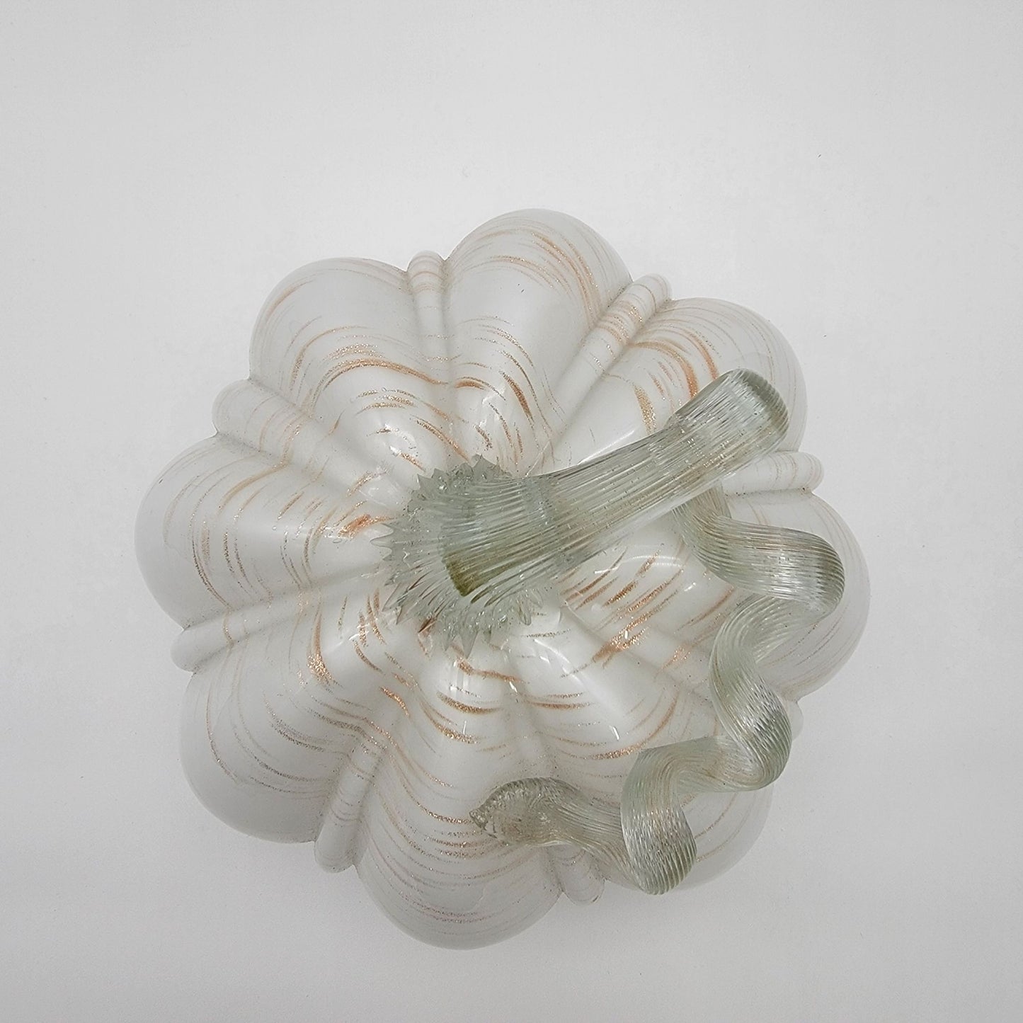 Large Art Glass Pumpkin Sculpture White and Gold