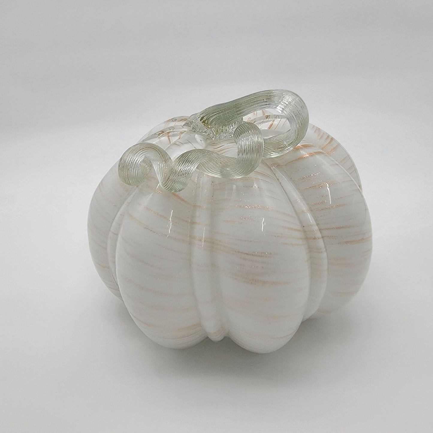 Large Art Glass Pumpkin Sculpture White and Gold