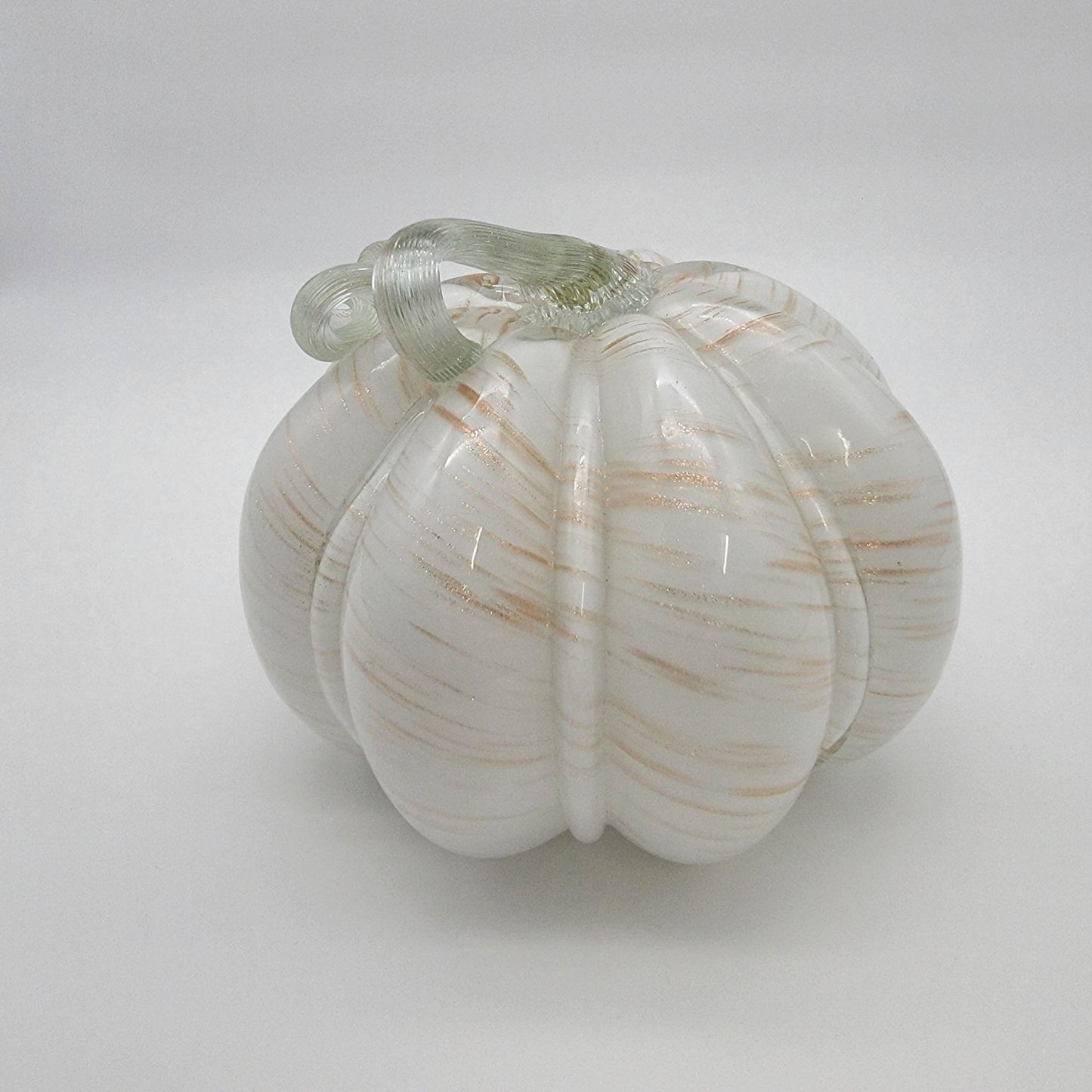 Large Art Glass Pumpkin Sculpture White and Gold