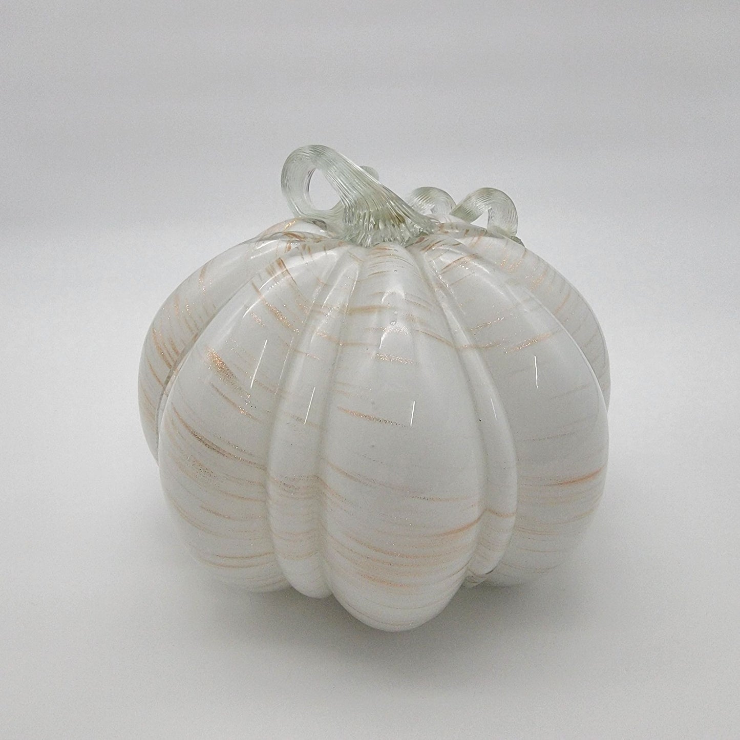 Large Art Glass Pumpkin Sculpture White and Gold