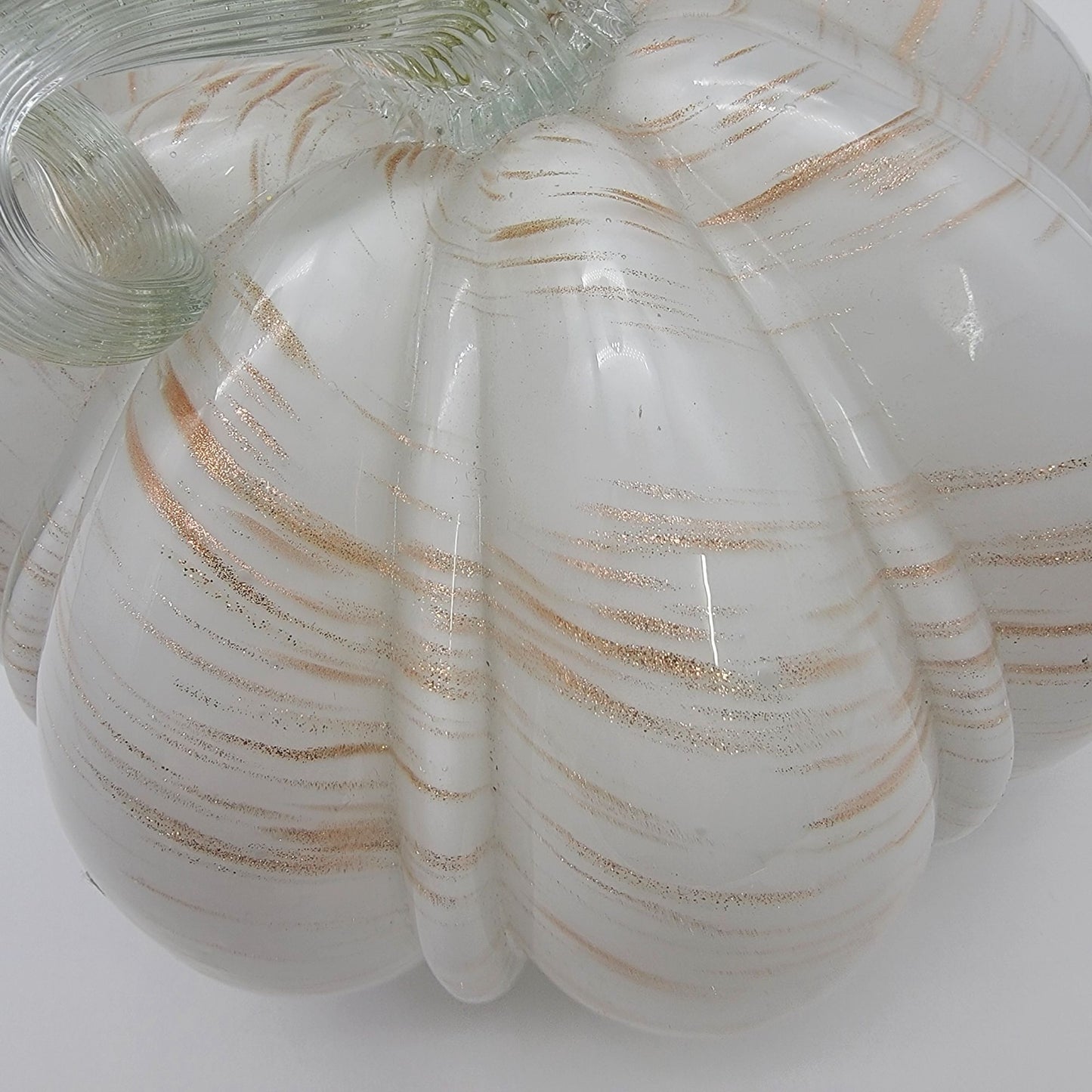 Large Art Glass Pumpkin Sculpture White and Gold