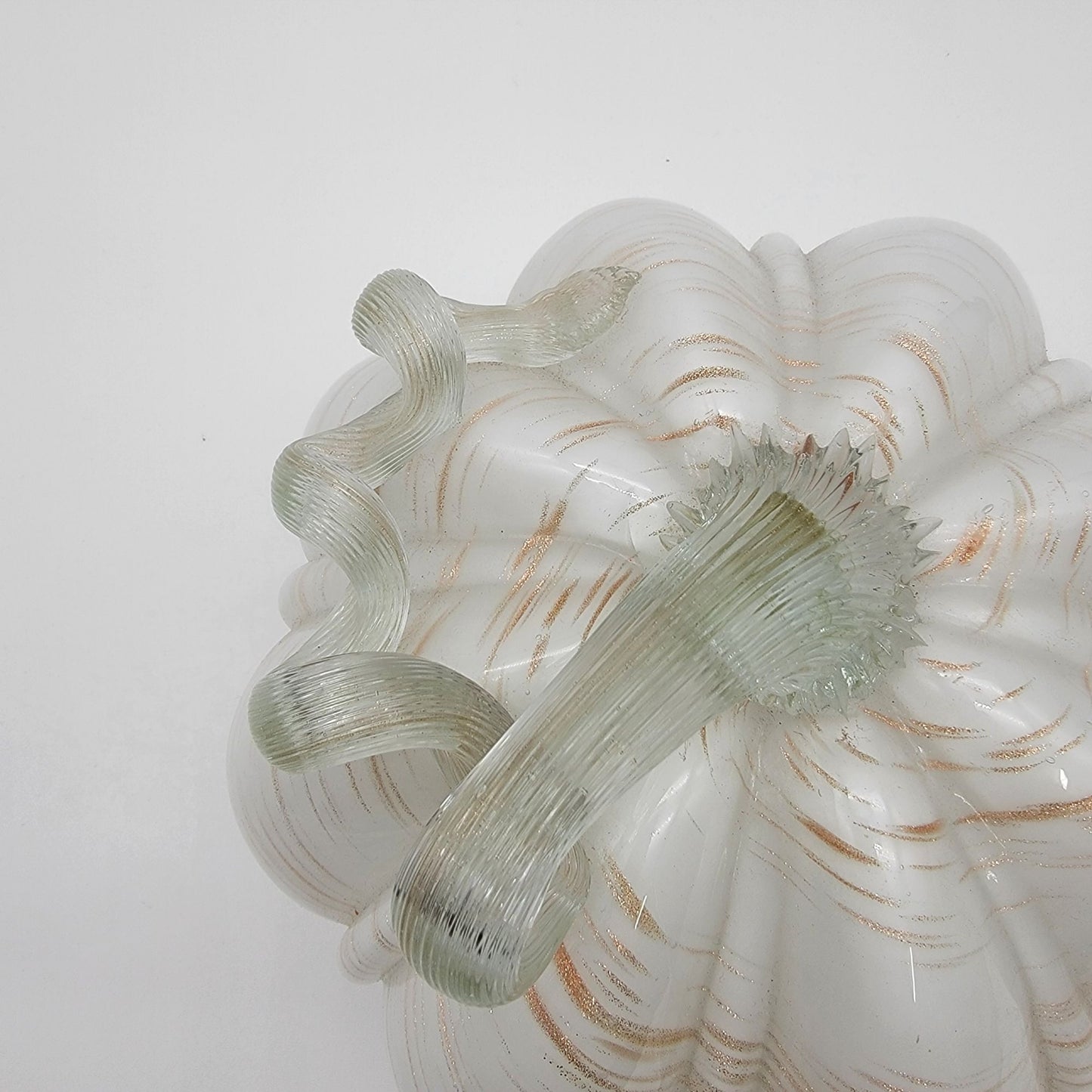 Large Art Glass Pumpkin Sculpture White and Gold