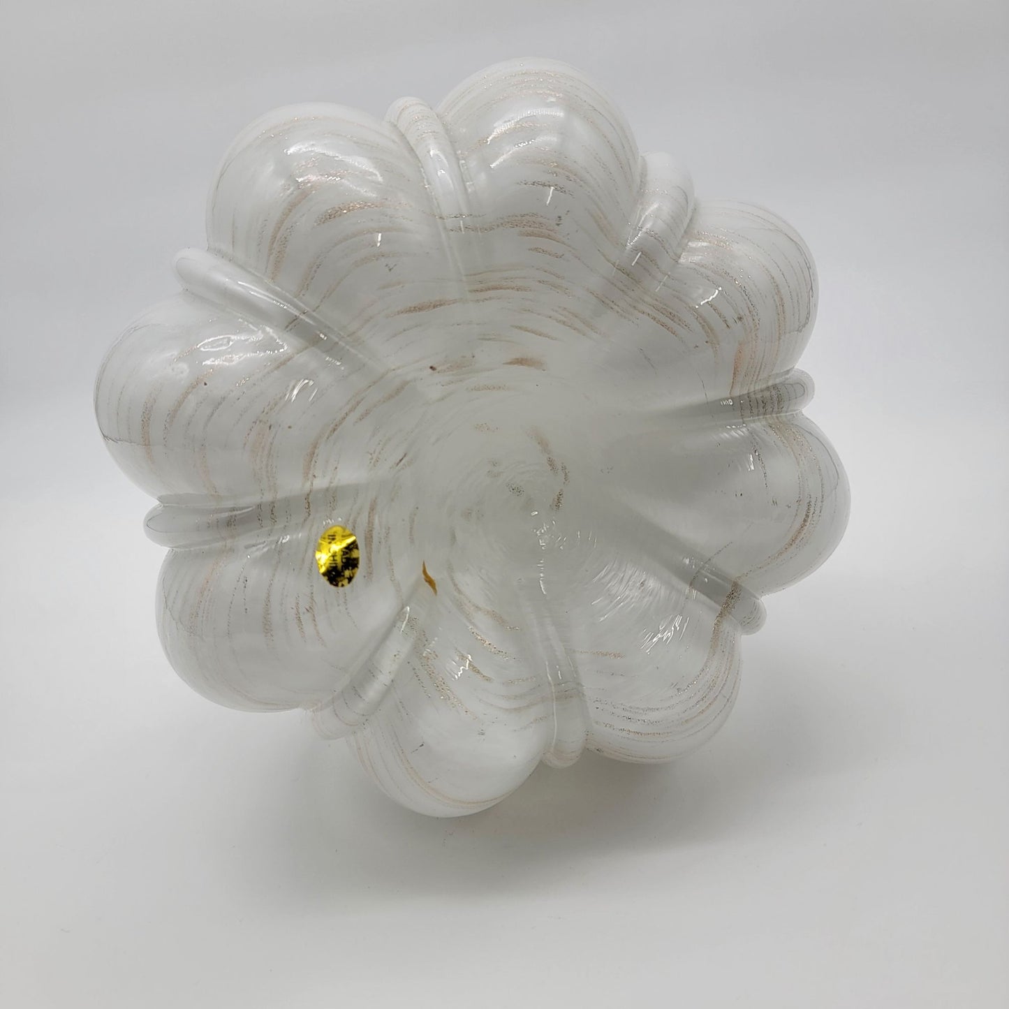 Large Art Glass Pumpkin Sculpture White and Gold