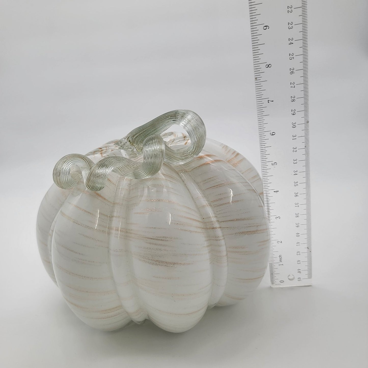 Large Art Glass Pumpkin Sculpture White and Gold