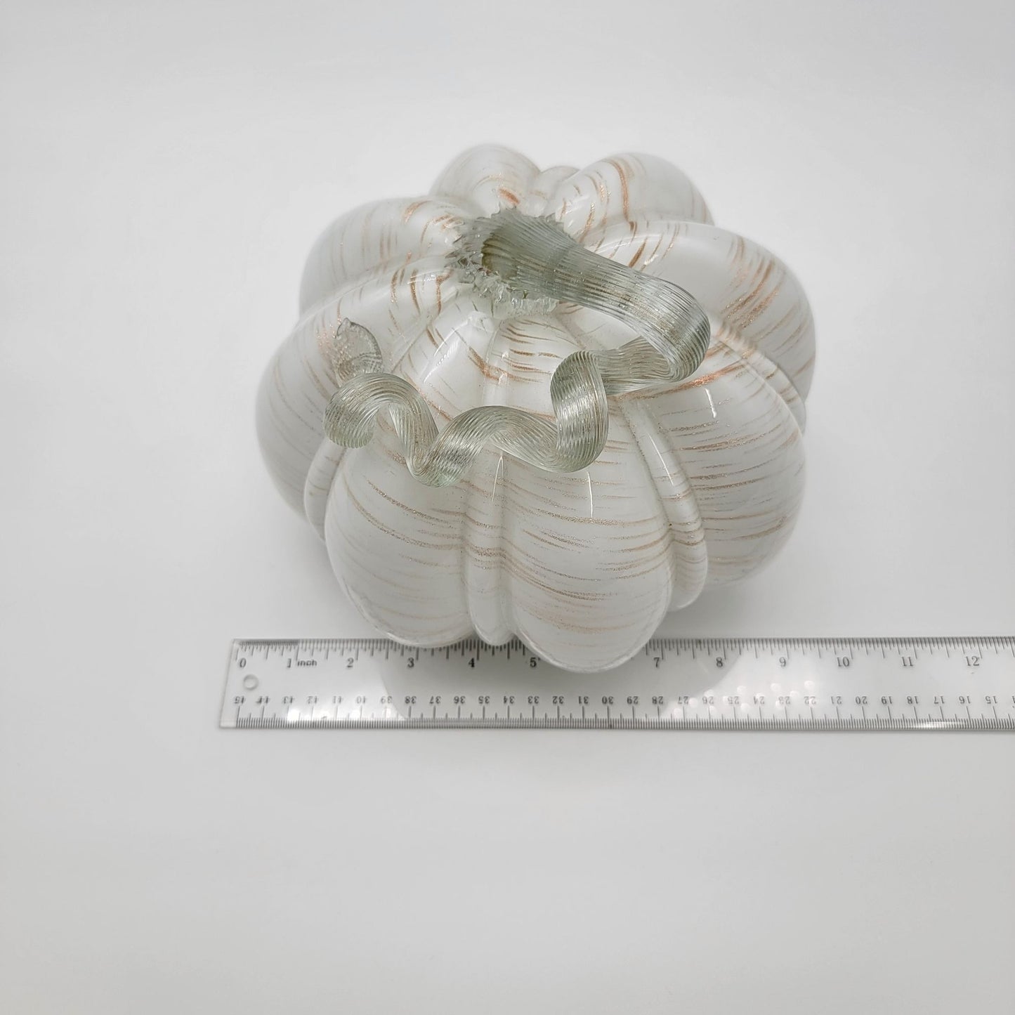 Large Art Glass Pumpkin Sculpture White and Gold