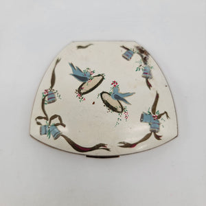 Vintage 1940s Elgin American Wedding Motif Powder Compact With Bluebirds