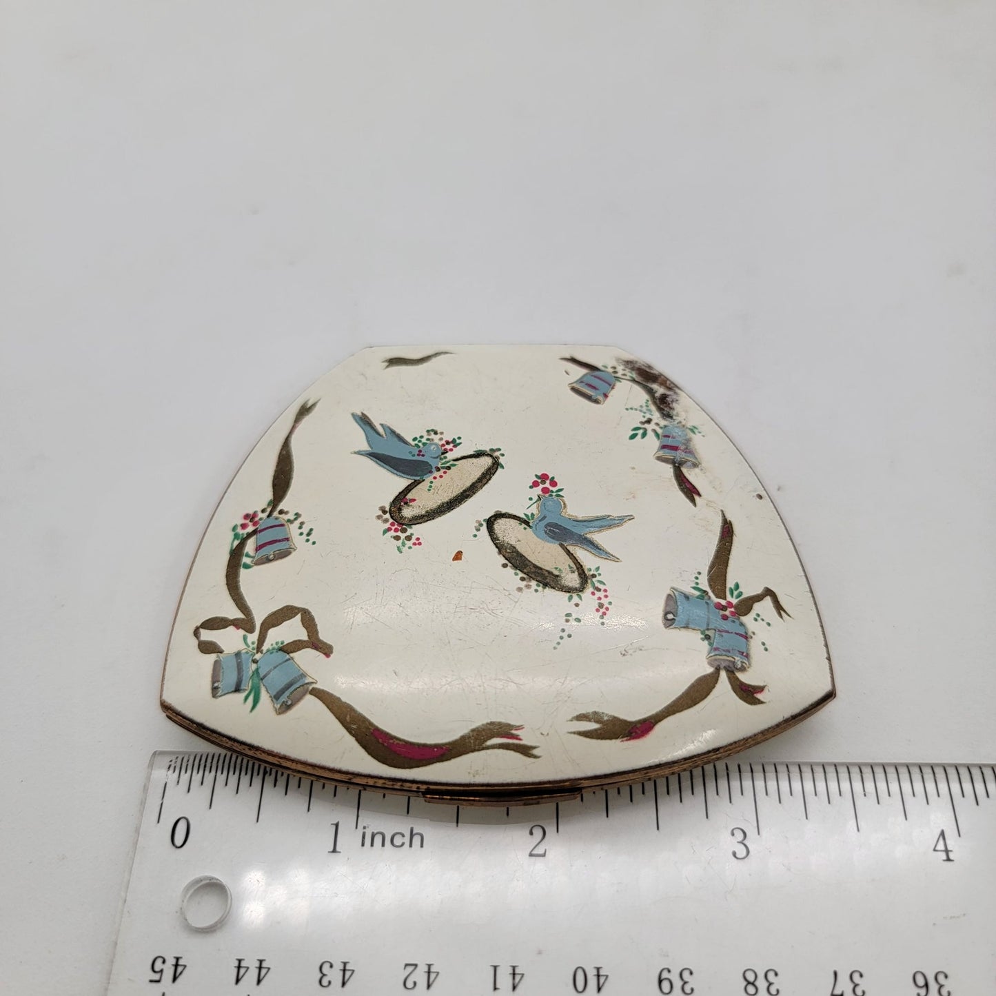 Vintage 1940s Elgin American Wedding Motif Powder Compact With Bluebirds