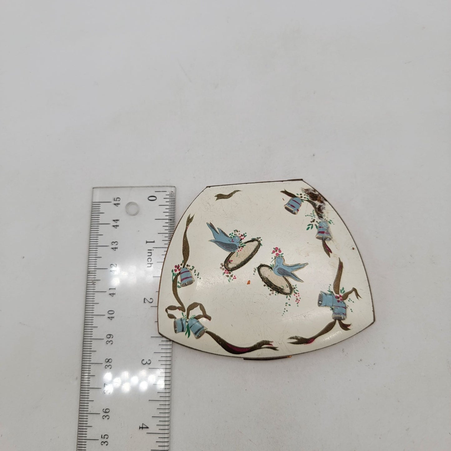 Vintage 1940s Elgin American Wedding Motif Powder Compact With Bluebirds