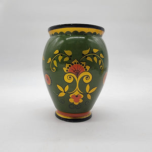 Vintage Green Khokhloma Lacquered Floral Wood Vase