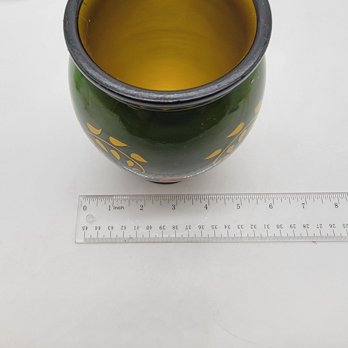 Vintage Green Khokhloma Lacquered Floral Wood Vase